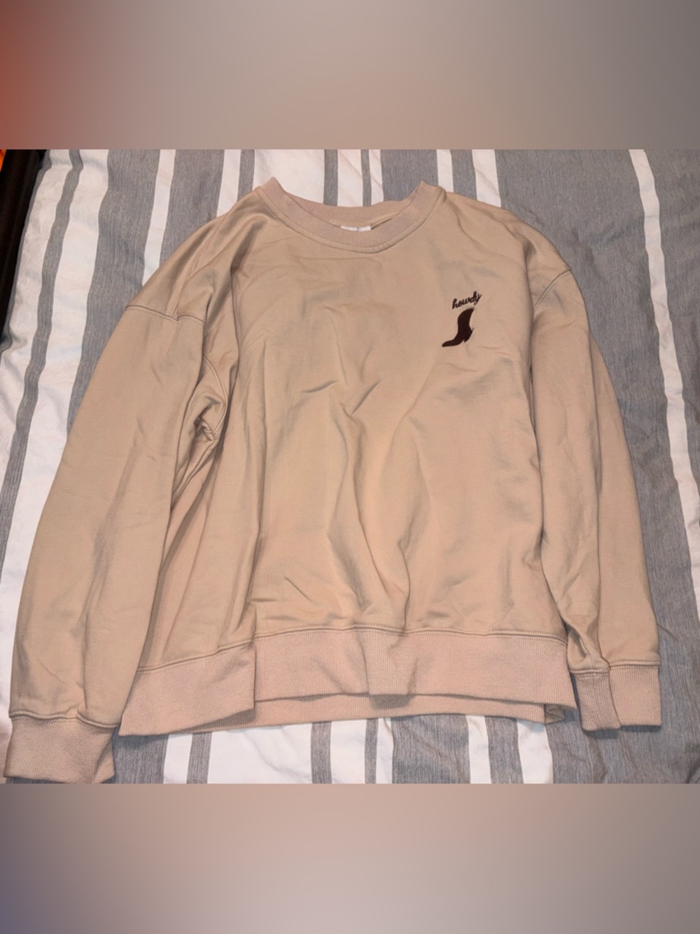 Le Lis Beige Crewneck Sweater with Small Howdy Embroidered Logo